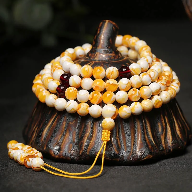 Amber 108 Beads Mala Blessing Bracelet Necklace