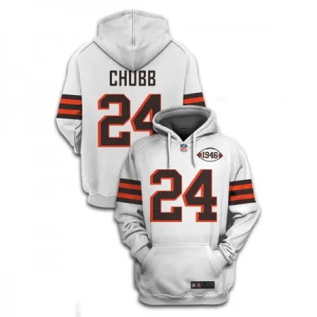 Men's Cleveland Browns #24 Nick Chubb 2021 White 1946 Collection Pullover Hoodie C43D