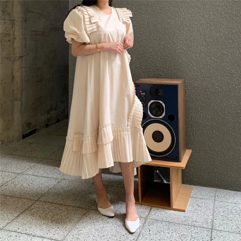 New Age-Reducing Pleated Design Super Nice Mid-Length Dress Women