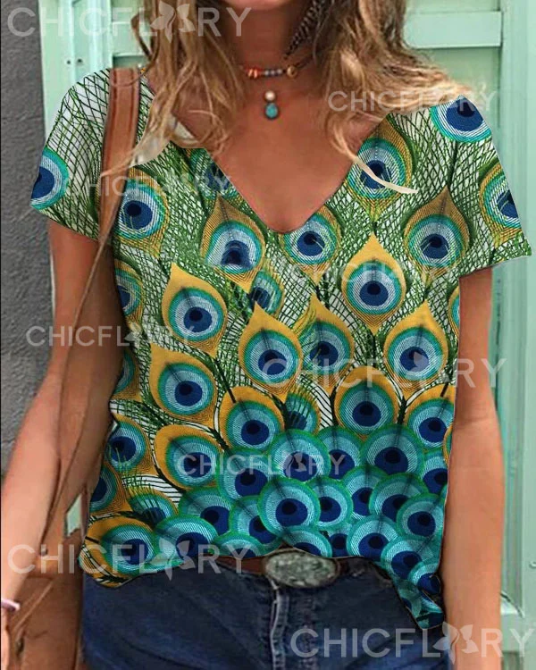 Peacock V-Neck Top