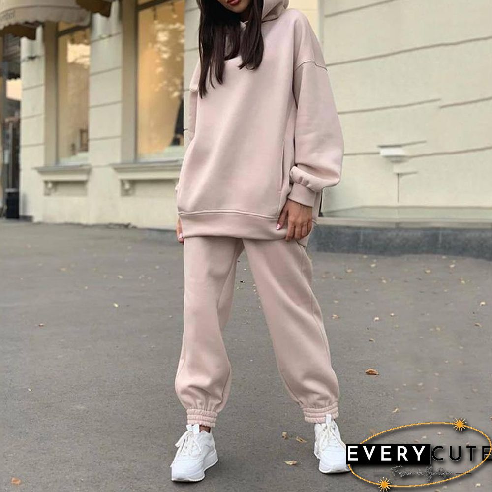 Two Piece Set Casual Fleece Tracksuit Women Winter Women's Sets Oversized Hooded Long Sleeve Hoodie Sport Pants Lady Suit