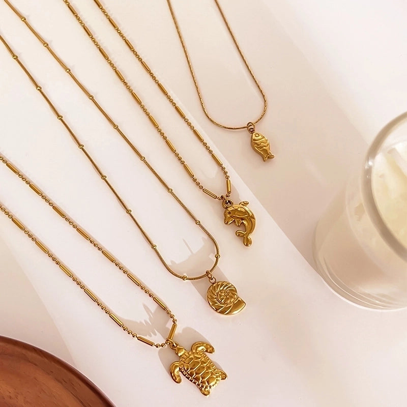 Beach Minimalist Conch Dolphin Fish 316L Stainless Steel  18K Gold Plated Stainless Steel Necklaces