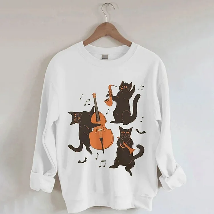 VChics Halloween Cats Print Casual Sweatshirt