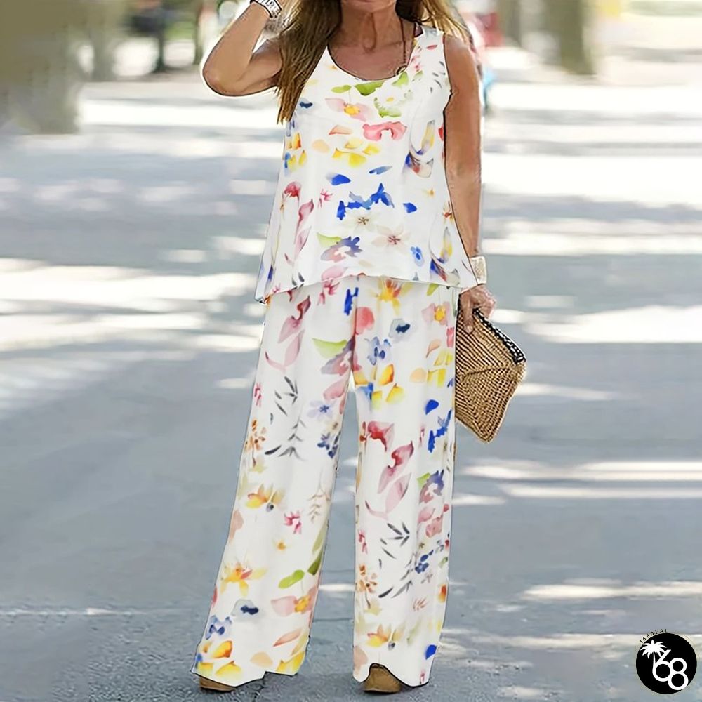 Groovy Floral Print Sleeveless Two Piece Set | 168DEAL