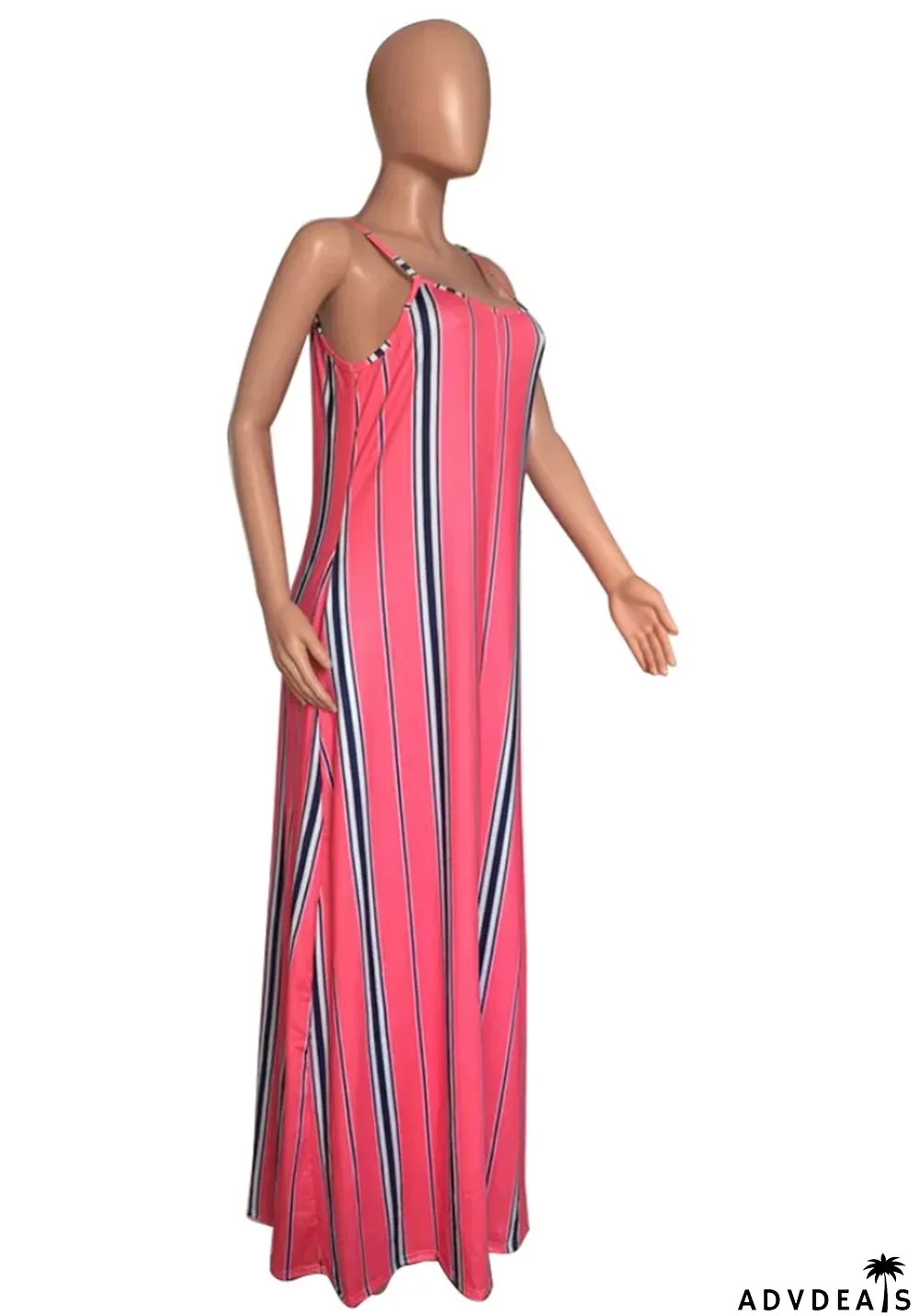Summer Plus Size Stripes Strap Long Maxi Dress
