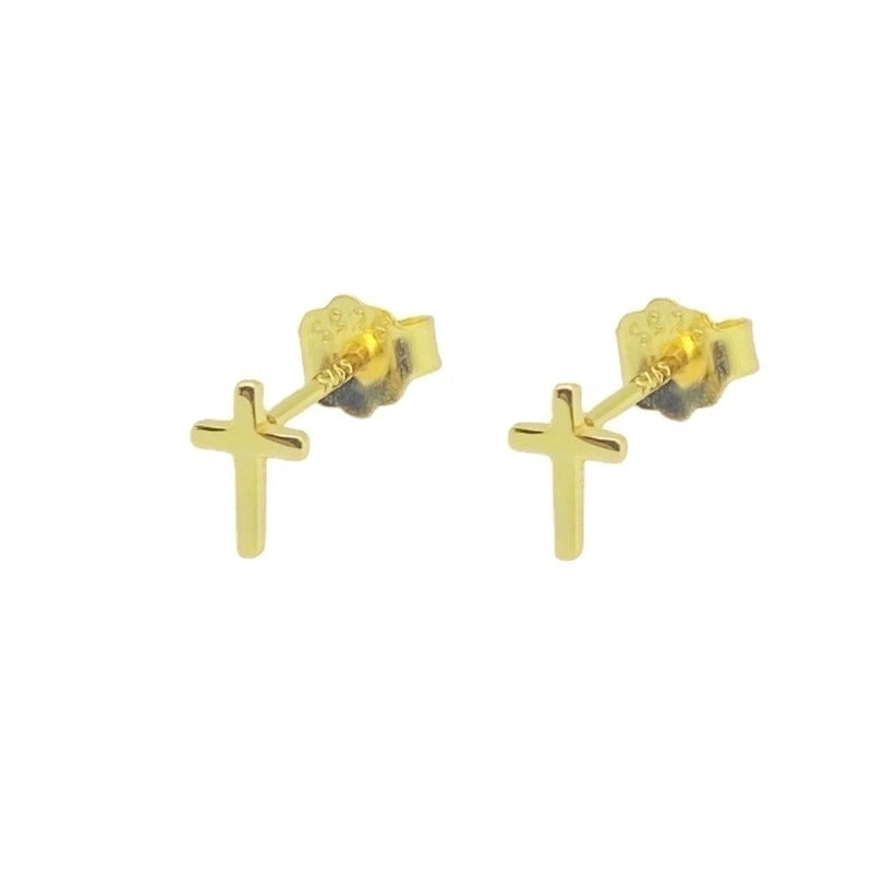1 Pair 925 Sterling Silver Cross Ear Studs