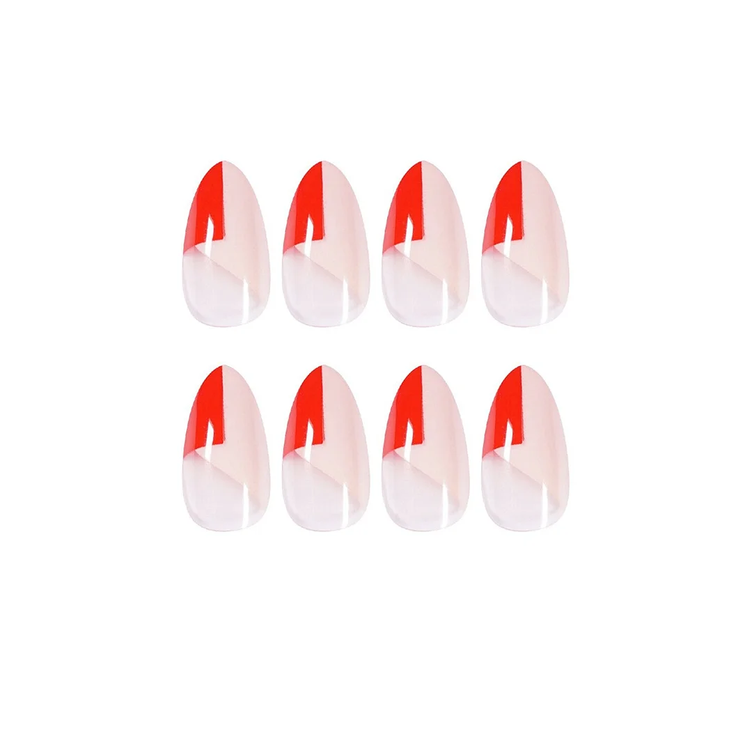 24pcs fake nails french manicure Water red hypotenuse wear nail finished acrylic products wearable full cover fake nail tips-Nail Inspo
