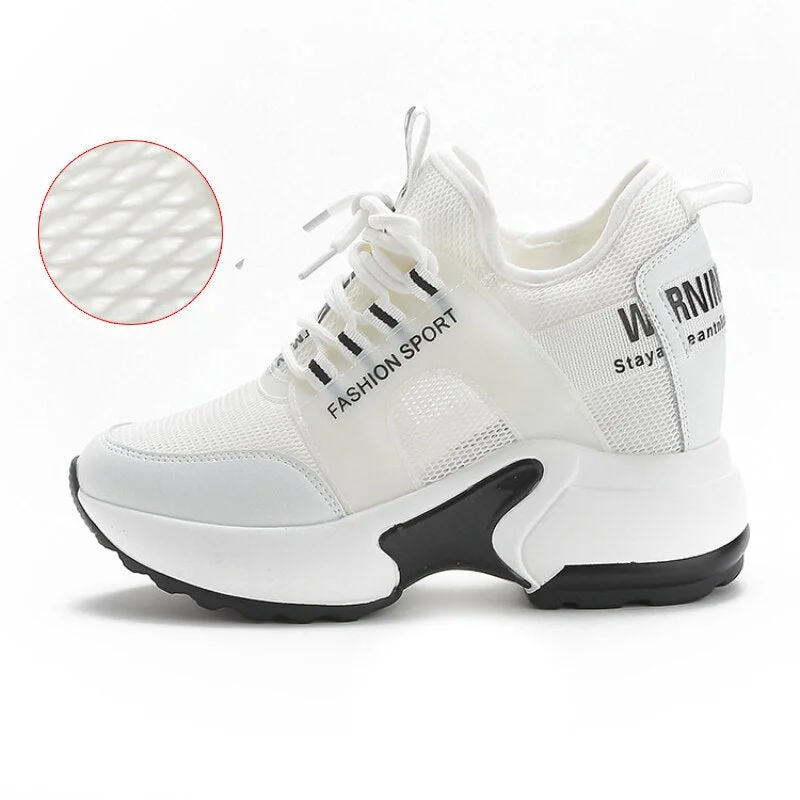 Fujin 8cm Summer Women Sneakers Platform Summer Shoes White Women's Breathable Soft Comfortable Chunky Shoes Wedge Heel