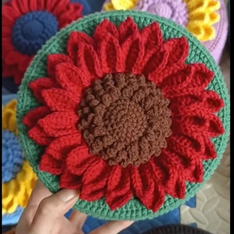 Lulusnow Handmade Green 3D Sunflower Crochet HandBag[Gift:1PC Pearl Bag Strap]