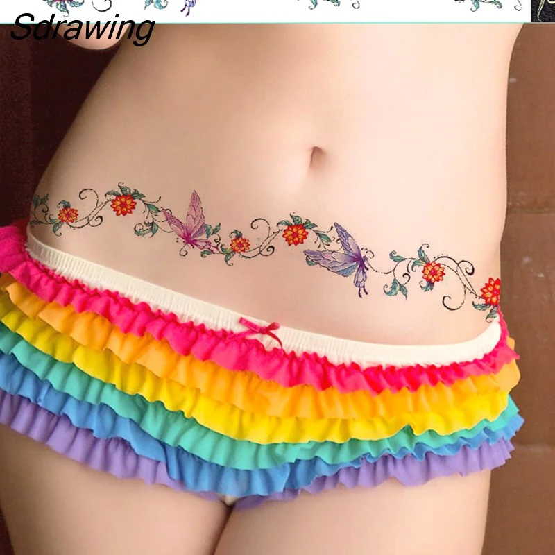 Sdrawing Waterproof Temporary Tattoo Sticker Big Morning Glory Flower Plant Art Fake Tatoo Water Transfer Tatto for Women Girl