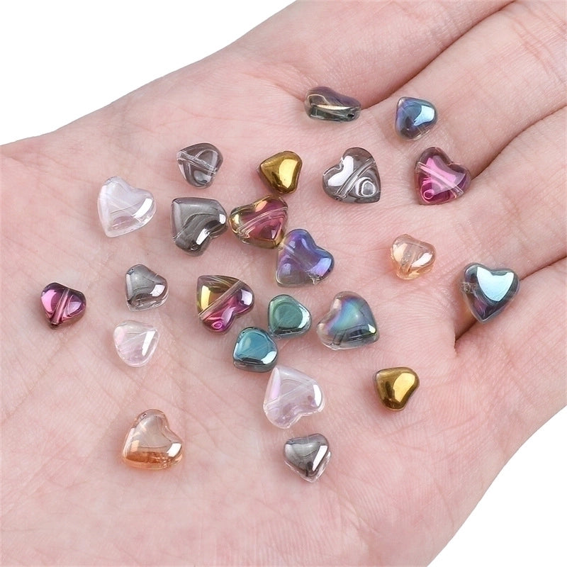 10 Pieces Glass Heart Shape Flower Beads