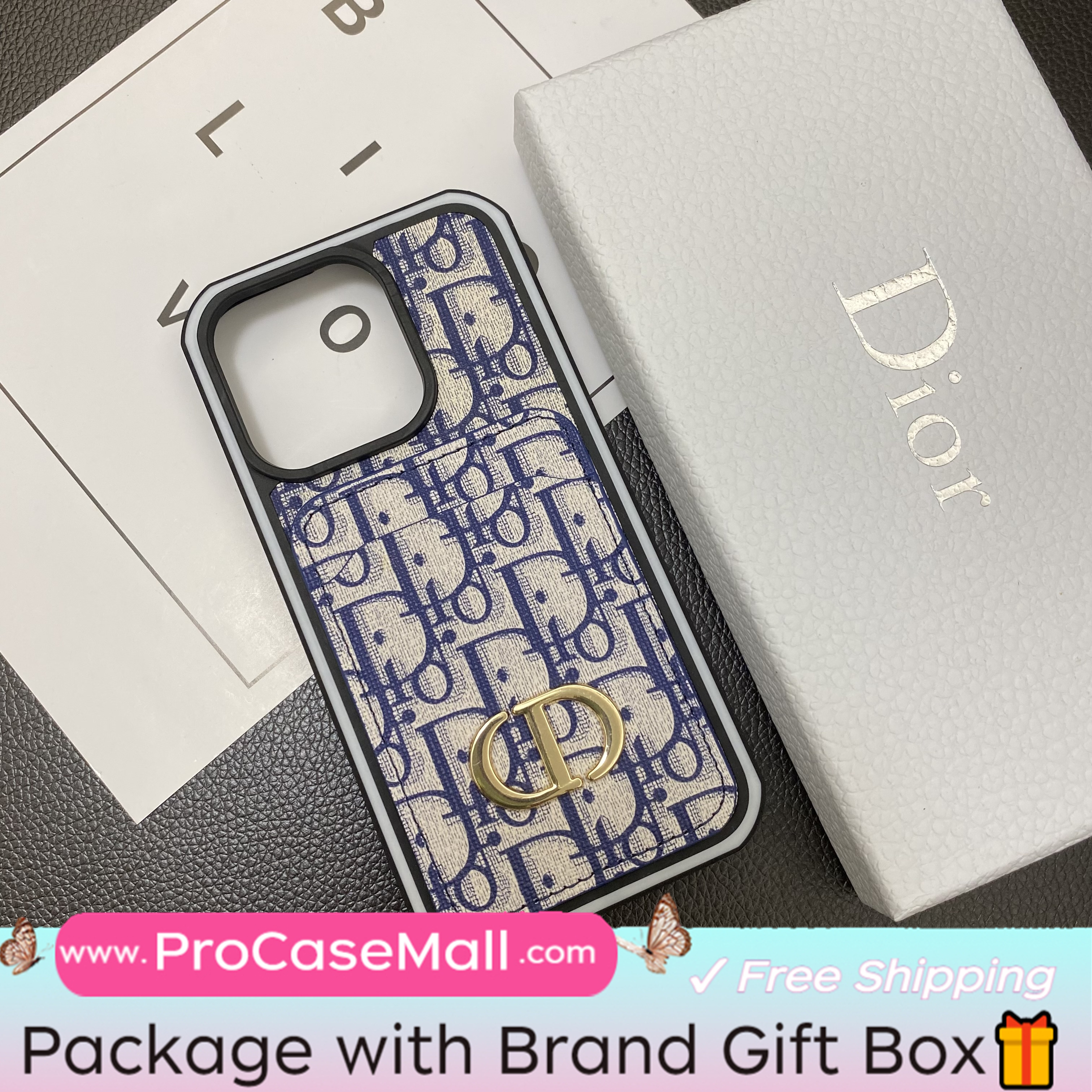 Dior Card Slot Luxury CD Metal Logo Apple iPhone Case