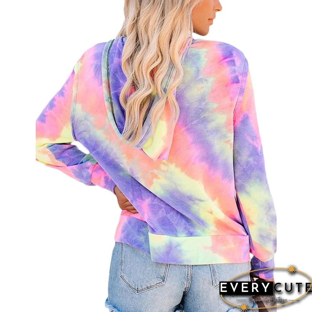 Purple Zip Up Kangaroo Pocket Tie Dye Hoodie