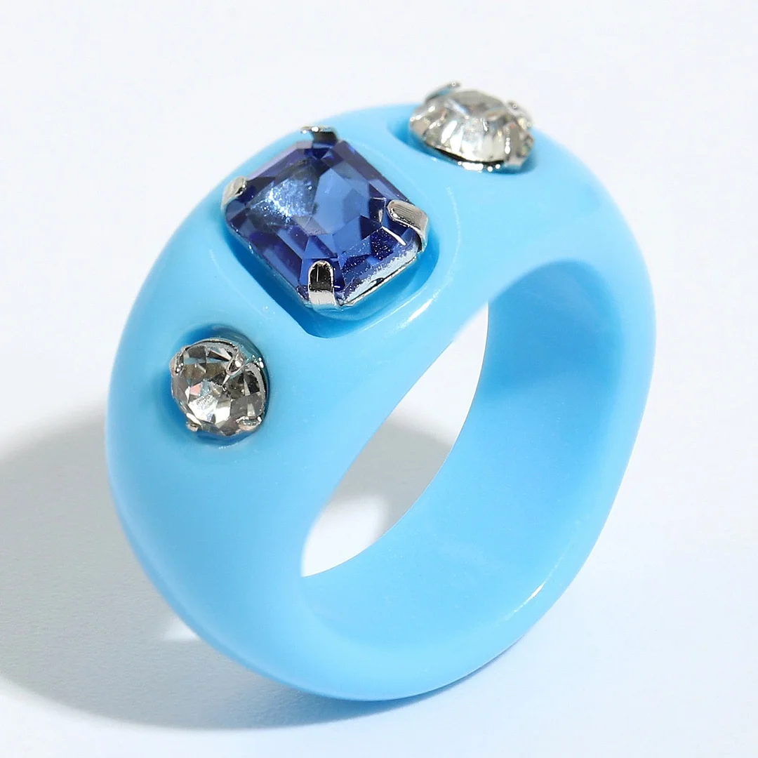 Dvacaman 2021 New Trendy Colorful Dripping Oil Resin Rhinestone Geometric Rings Hand-Painted Open Rings for Women Party Jewelry