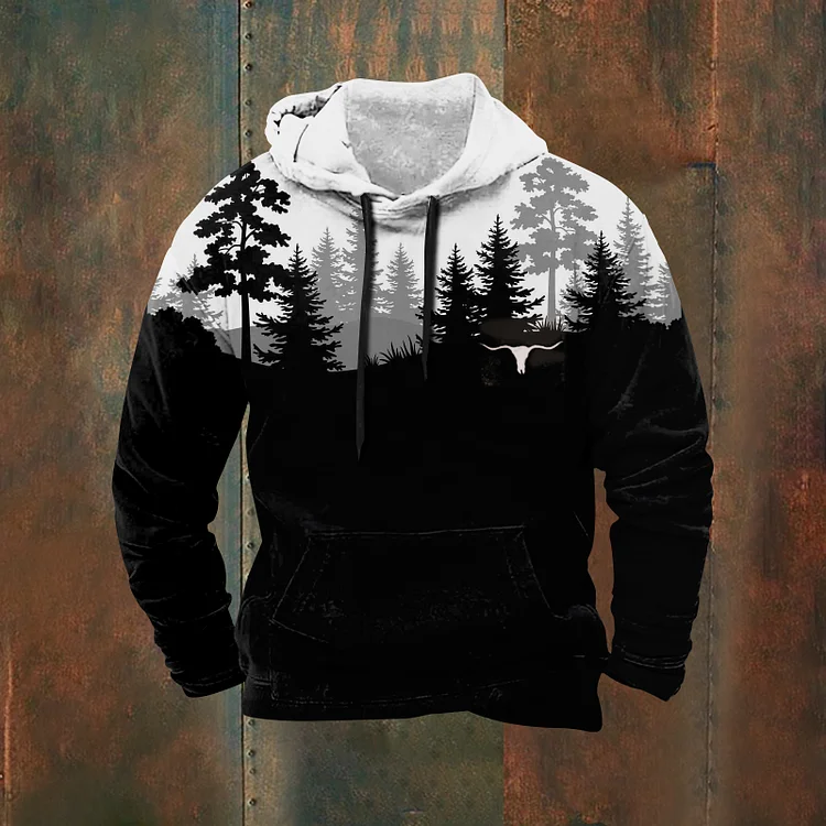 Men's Vintage Forest Tauren Print Cozy Hoodie
