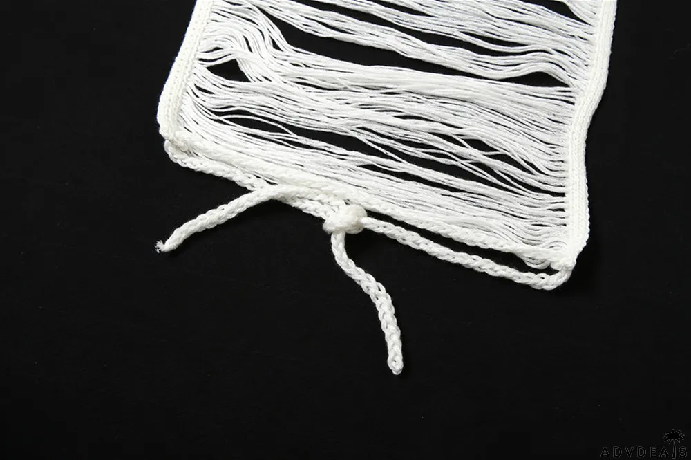 Summer Women Knitting Hollow Tassel Halter Neck Solid Slim Top