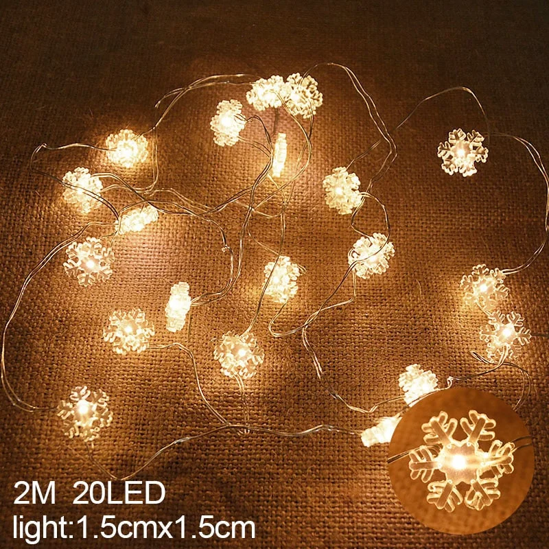 2M 20LED Santa Claus Snowflake LED Light String Christmas Decoration For Home Xmas Tree Ornament 2021 Navidad Kids Gift New Year