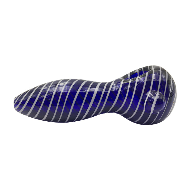 Cobalt Glass Spoon pipe has double white stripes two colors