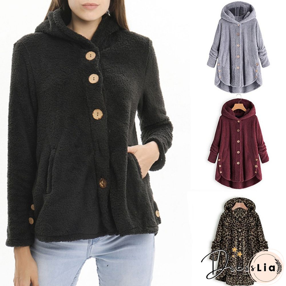 Warm Womens jacket Autumn & Winter Casual Decoration Fleece Hooded Coat Loose Fit Soft