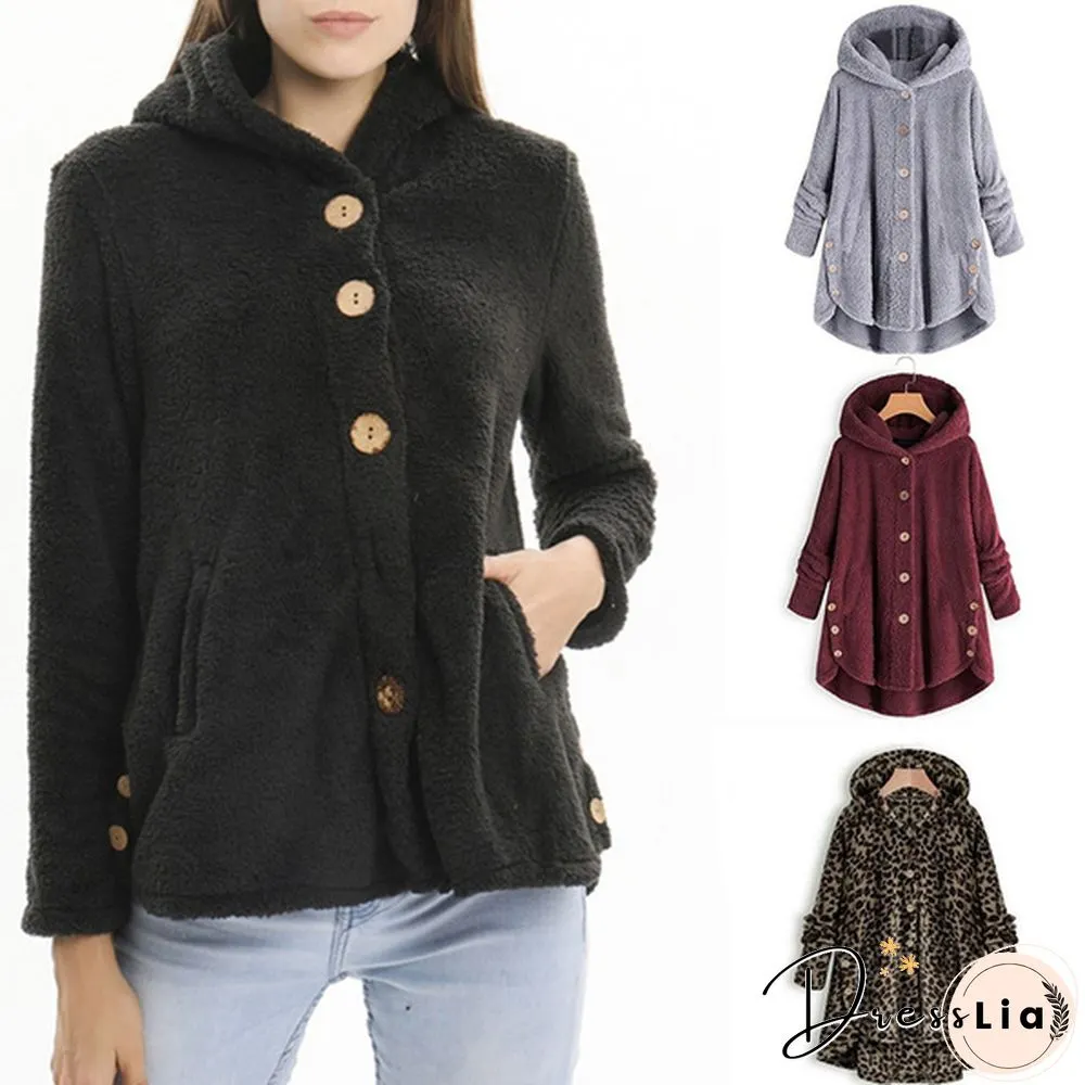 Warm Womens jacket Autumn & Winter Casual Decoration Fleece Hooded Coat Loose Fit Soft