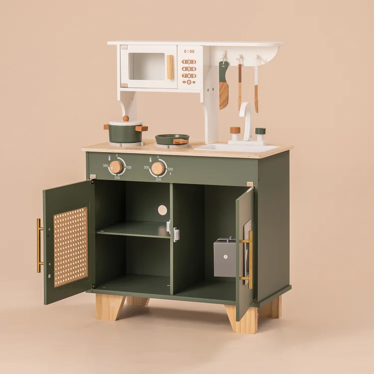 ROBUD Green Wooden Kitchen Toy Set with Accessories Chef Pretend