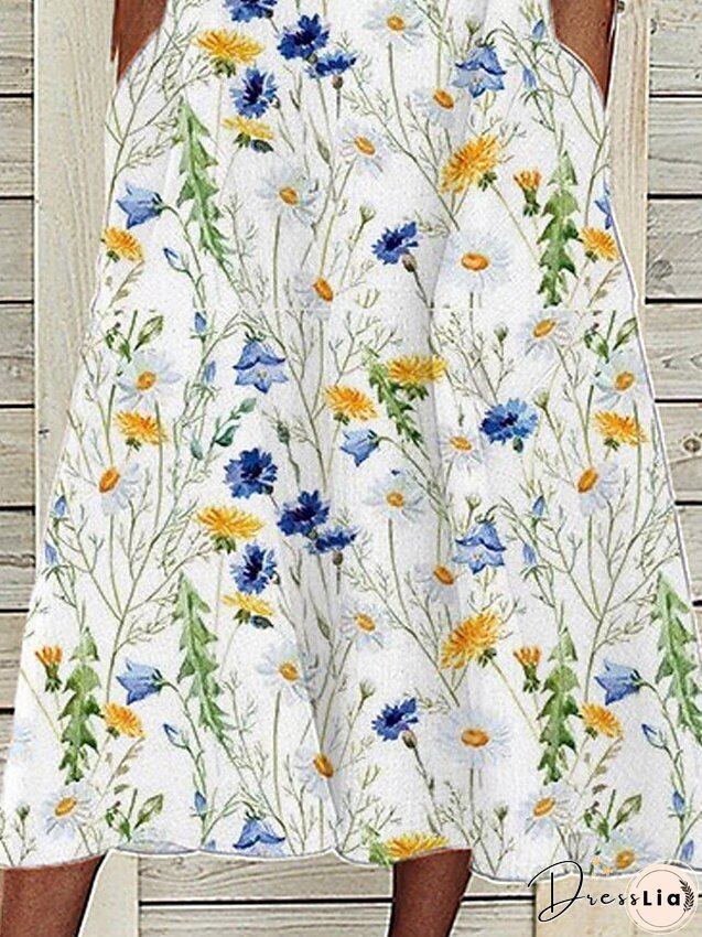 Women's Dress - Casual Dress Midi Dress White Short Sleeve Floral Pocket Spring Summer V Neck Vacation S M L XL XXL 3XL