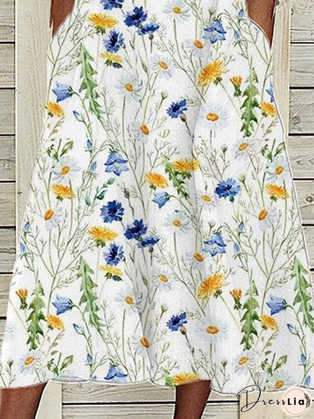 Women's Dress - Casual Dress Midi Dress White Short Sleeve Floral Pocket Spring Summer V Neck Vacation S M L XL XXL 3XL