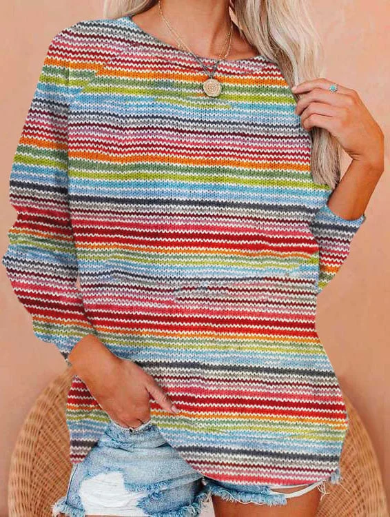 Women's colorful striped print sweatshirt