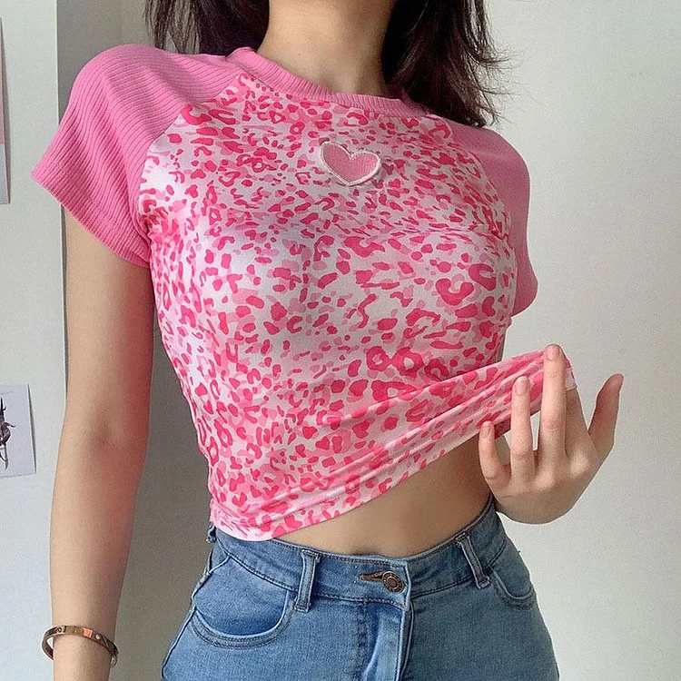Pink Heart Leopard T-shirts