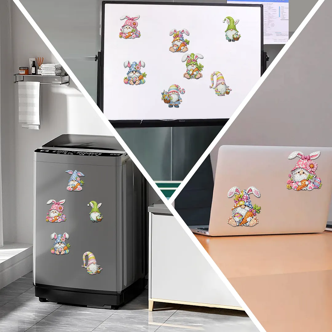 8pcs Easter Goblin Bunny 2D Acrylic DIY Diamond Painting Magnetic Refrigerator Sticker Set Special-Shaped Diamond Fridge Magnet Refrigerator Sticker Crystal Art Craft for Adults Home Decors