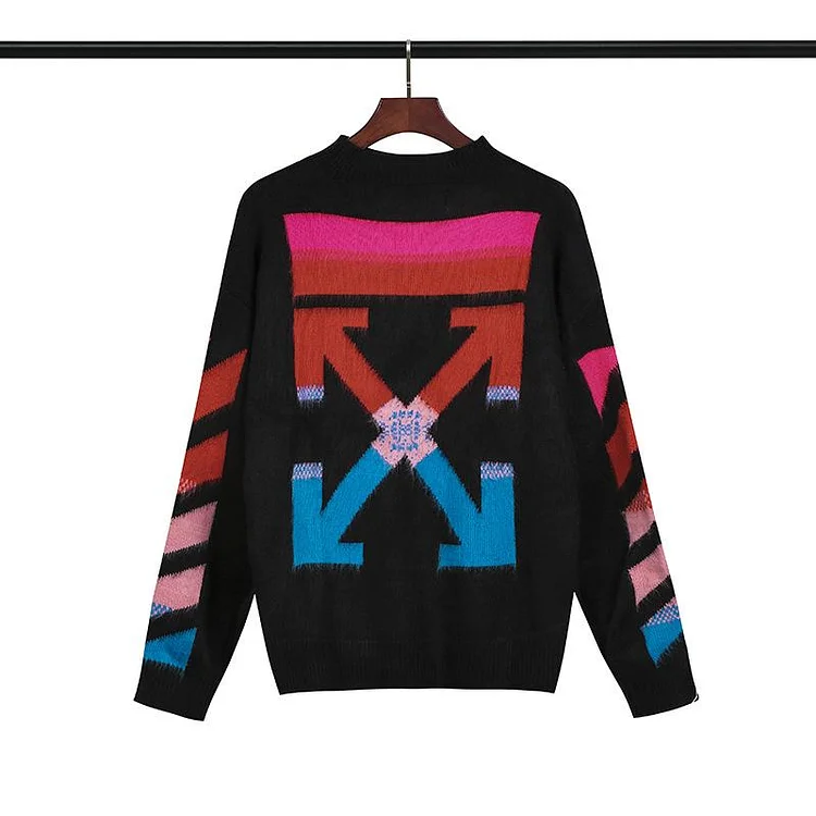 Off White Winter Sweaters Autumn and Winter Mohair Black Knitted Sweater for Men and Women