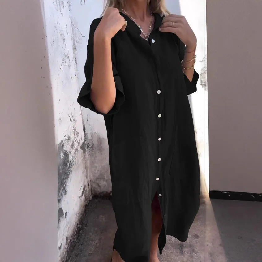 Uveng Uveng New Spring And Summer Loose Leisure Sleeve Cotton Shirt Dress Women