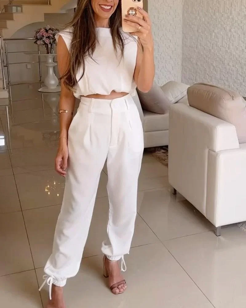 Simple T-shirt Tapered Pants Cotton Linen Suit