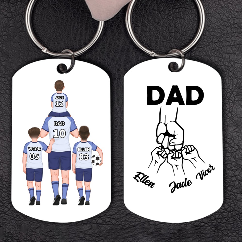 1-3 Names - Personalised Dad Football Team Fist Keychain Customized Name Gift with Gift Box for Dad/Grandad