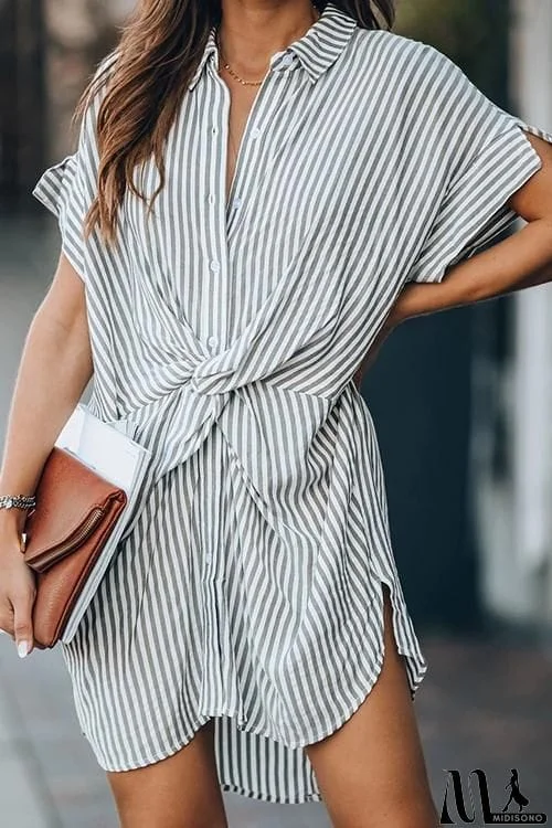 MidiSono - Knot Stripe Shirt Mini Dress