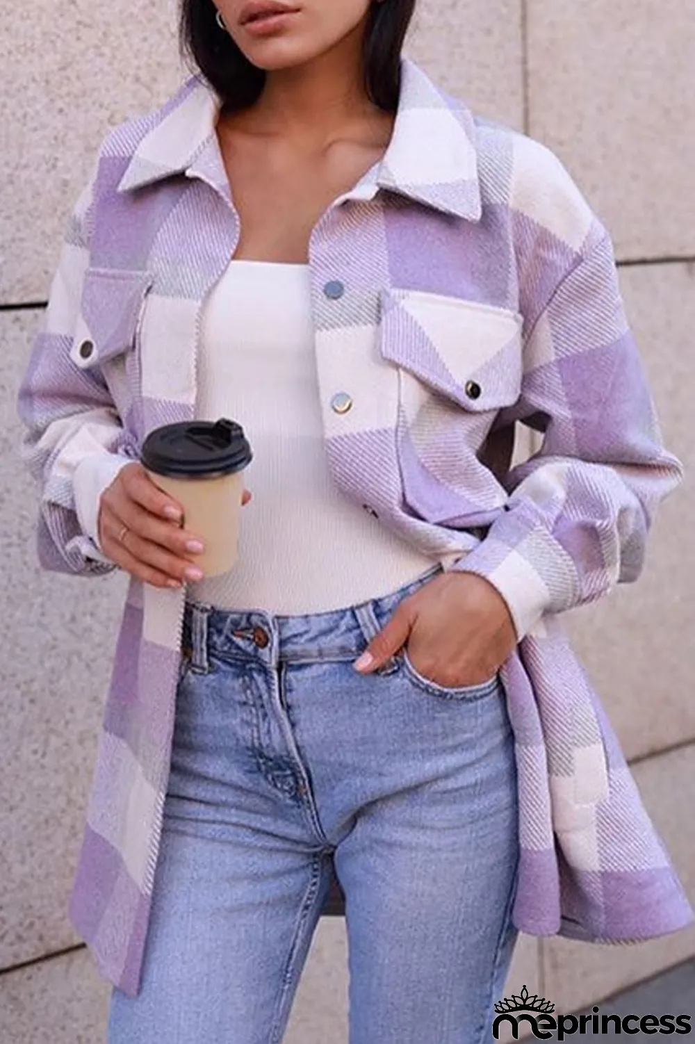 Long Sleeve Casual Plaid Lapel Coat
