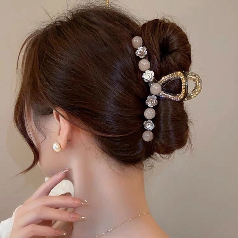 Women’s Minimalist Classic Style Color Block Alloy Inlay Crystal Pearl Hair Claws