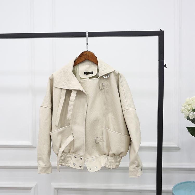FTLZZ New Fashion Street Faux Leather Jacket Women Casual Loose Batwing Sleeve Washed Pu Leather Coat Biker Jackets