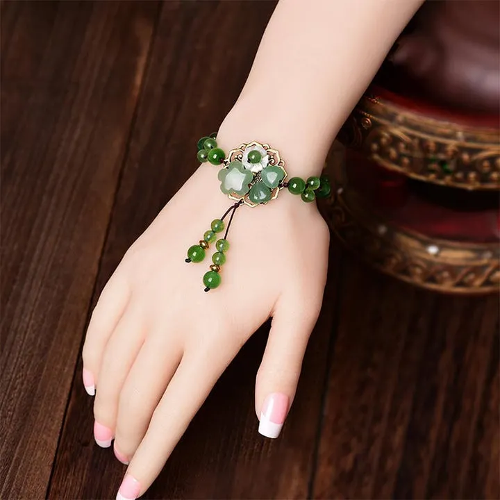 Dangling Flower Natural Green Jade Luck Bracelet