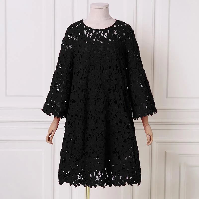 Jangj Fashion Women Elegant Lace Crochet Party Dress ZANZEA Spring Sundress 2PCS Long Flare Sleeve Hollow Out Midi Vestidos Robe Femme