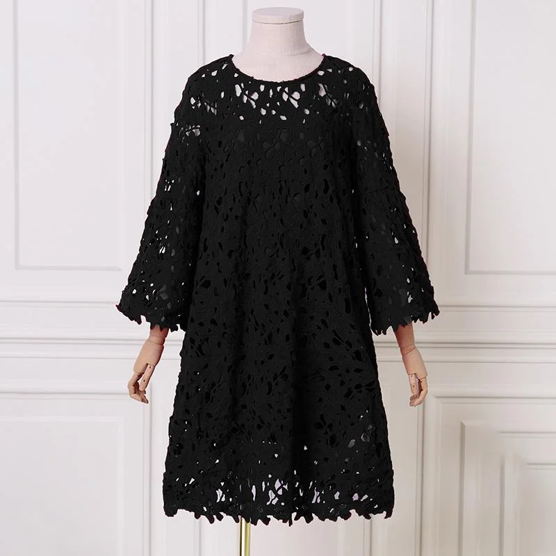 Colourp Bohemian Lace Crochet Dress Women Summer Sundress ZANZEA 2022  Casual Flare Sleeve Floral Mini Vestidos