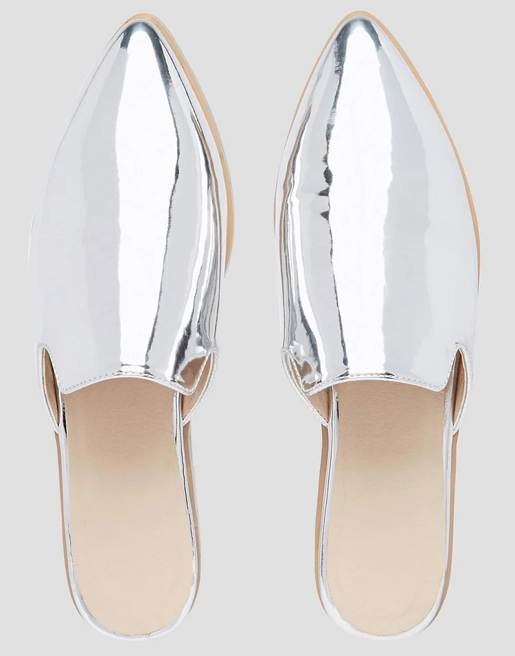 Silver mules online flat