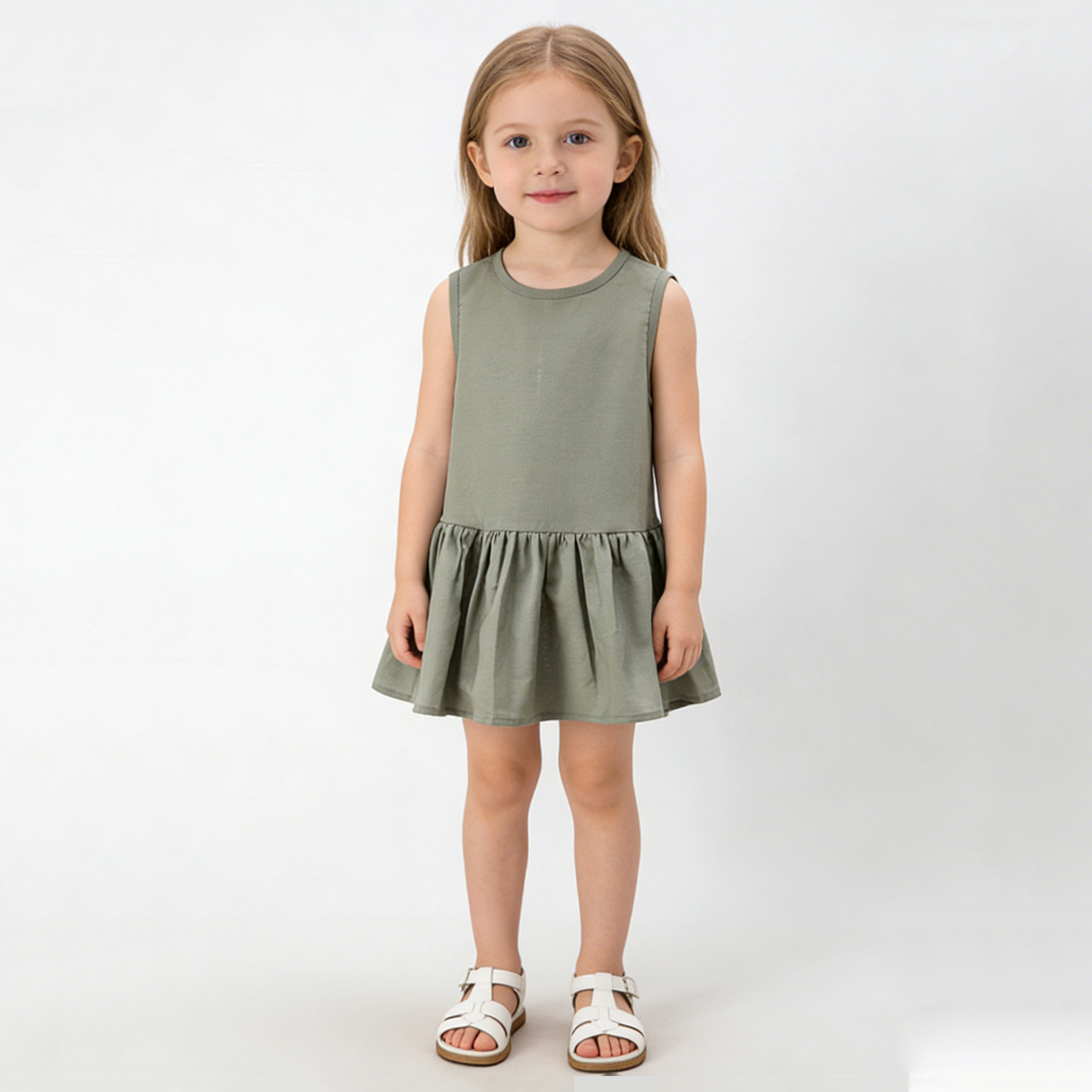 Vibrant Ruffled Linen Girls' Dress REAL SILK LIFE