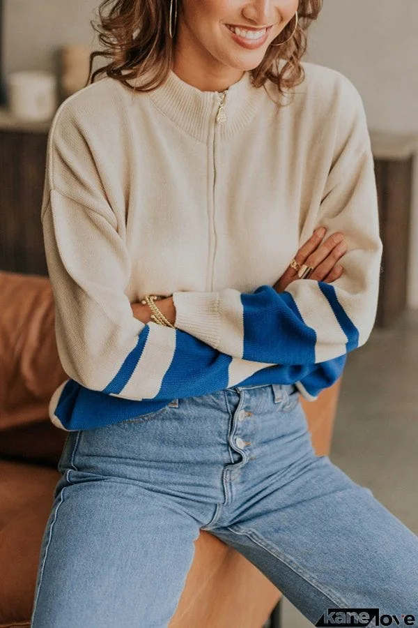 Oversized Stripe Half Zip Sweater
