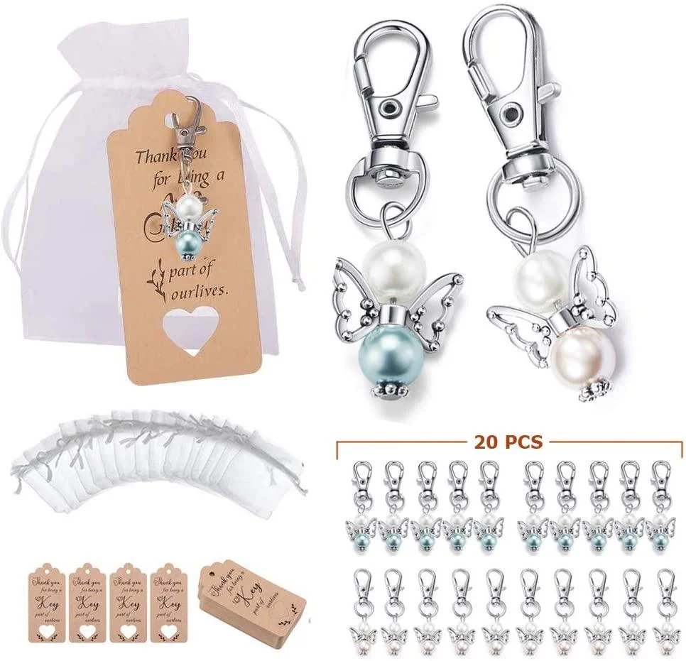 20pcs Angel Design Keychain Favor Set Include Angel Keychains Organza Gift Bags and Thank You Tags for Baby Shower Wedding