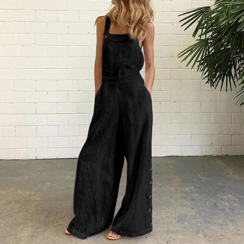 Summer Party Rompers Women Office Overalls Sexy Sleeveless Square Collar Playsuits 2022 VONDA Women Casual Wide Leg Pants S-