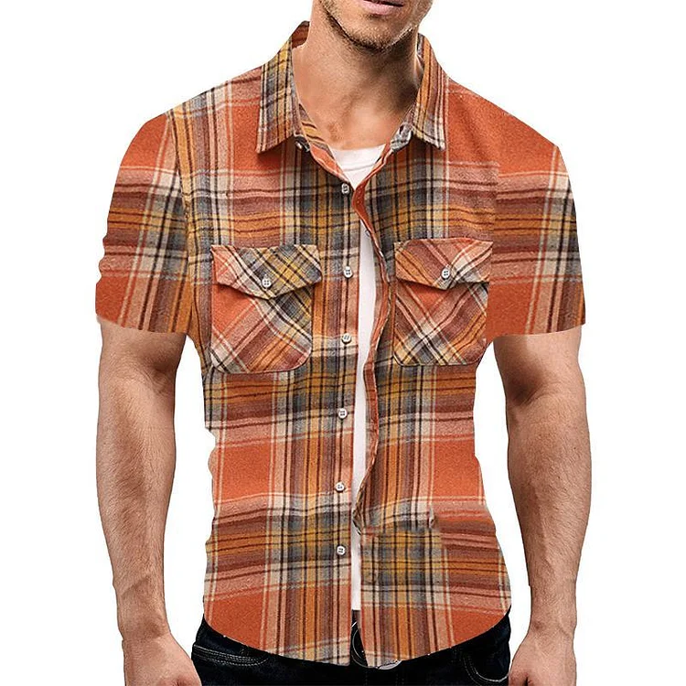 Men's Casual Two Pocket Check Short Sleeve Shirt 29782585Y
