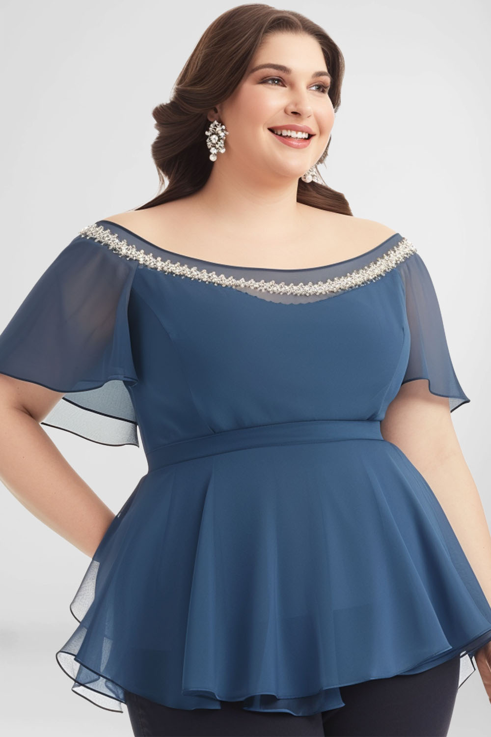Flycurvy Plus Size Everyday Blue Off The Shoulder Crop Blouse 2024 - Flycurvy 