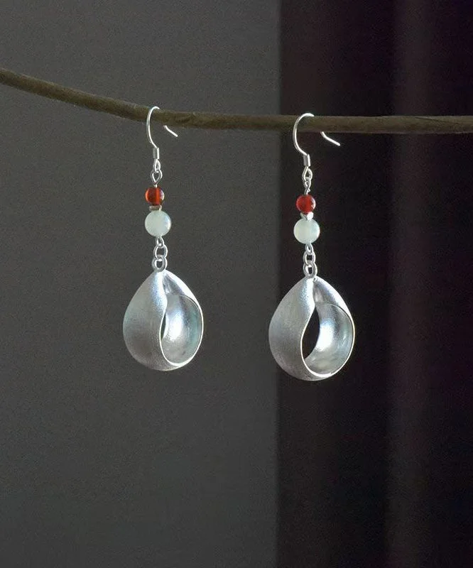 Handmade Retro Jade Patchwork Silver Drop Earrings