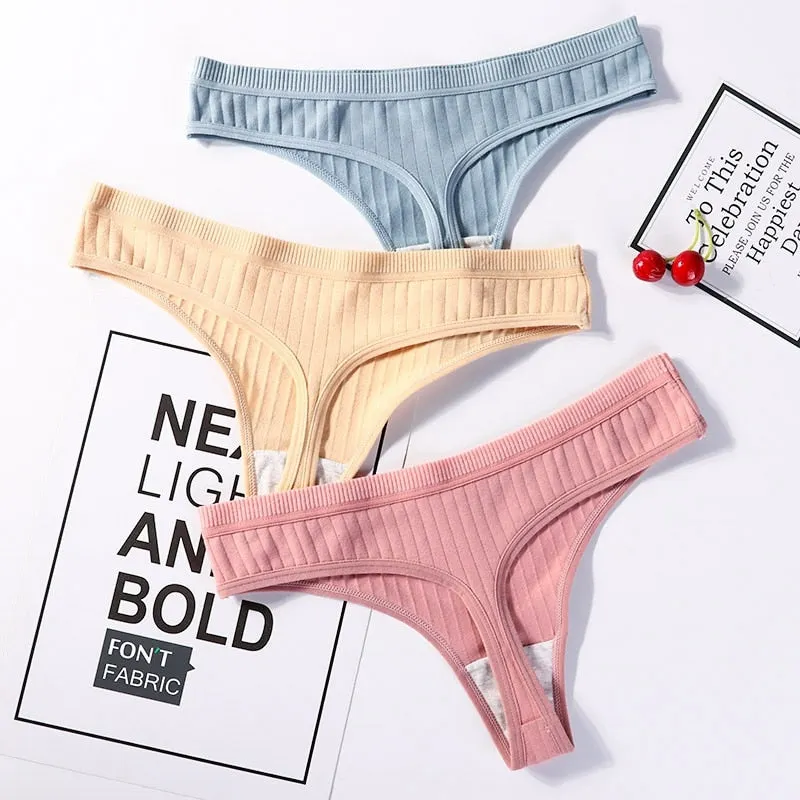 6 Pcs Women G-String Panties Underwear Fashion Thong Sexy Cotton Skin-Friendly Ladies Soft Low Rise Lingerie Solid Underpants